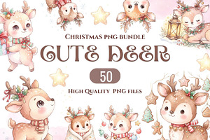 Cute Deer Christmas PNG Bundle