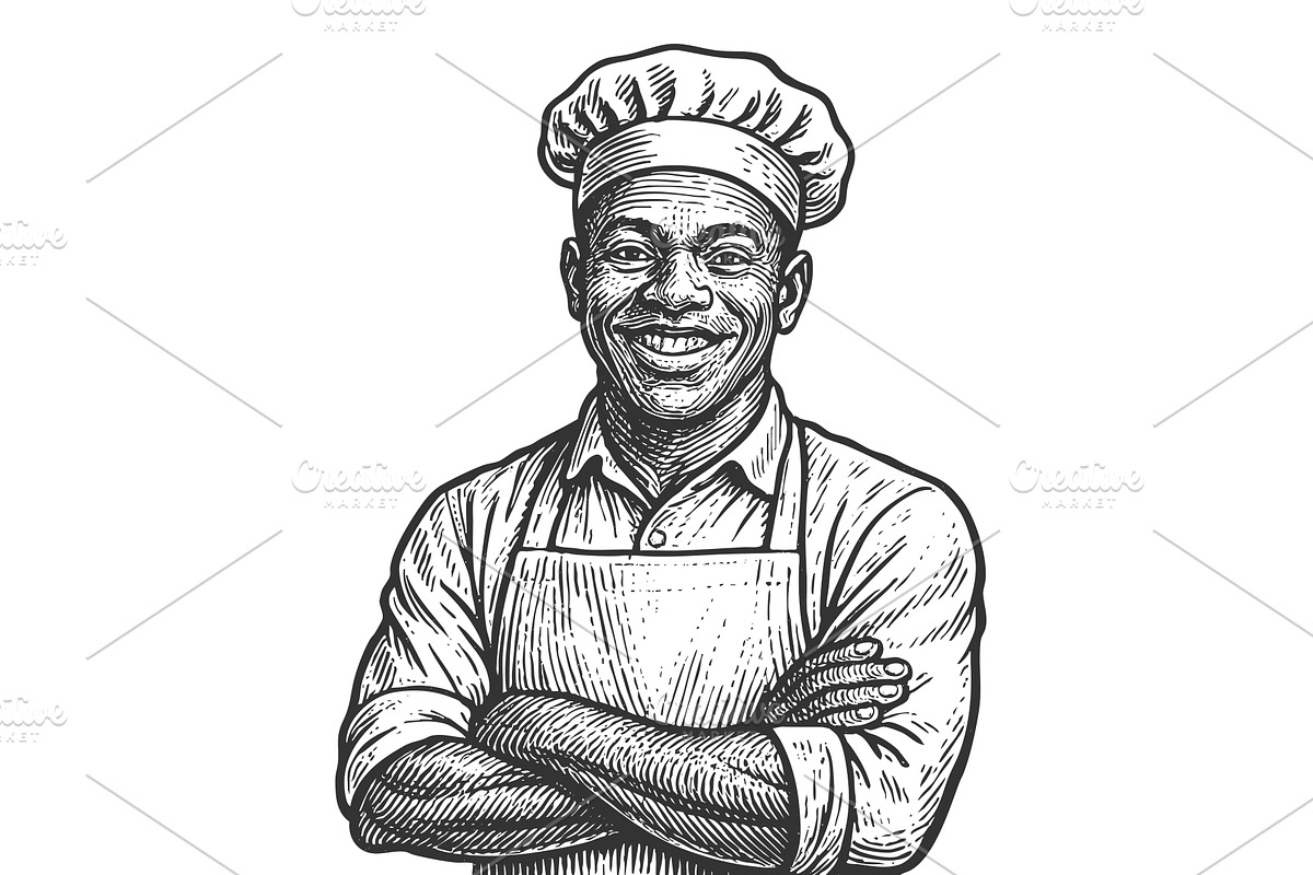 Smiling male Chef in Uniform, a Food Illustration by AlexArt