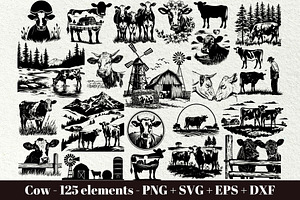 Cow SVG Bundle. Farm scene, an Animal Illustration by DENIDigitalArtSudio