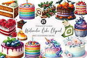 Watercolor Cake Clipart PNG, an Illustration by SinaCreation (Thumbnail 1 of 5)
