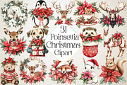 Christmas Animals and Poinsettia Bun, an Illustration by DreamPrint404 (Thumbnail 1 of 5)