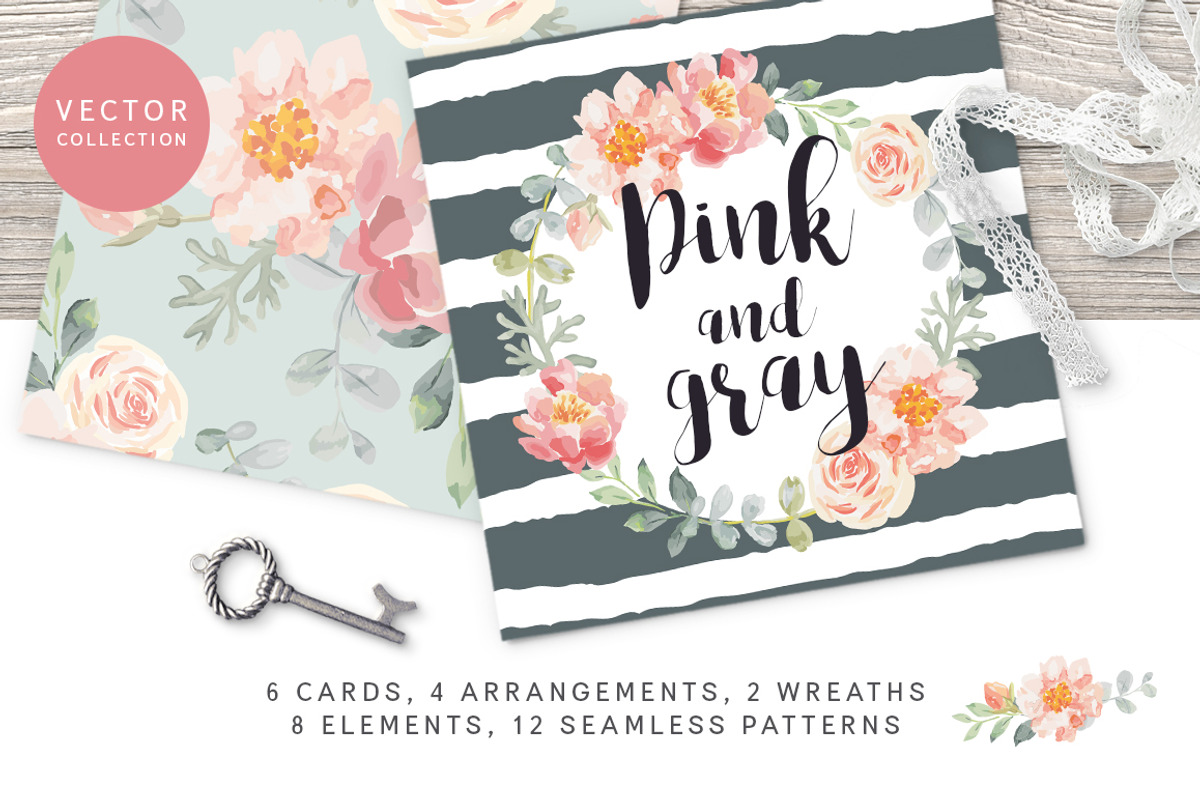 Pink and Gray floral collection, an Illustration by OJardin (Photo 1 of 4)