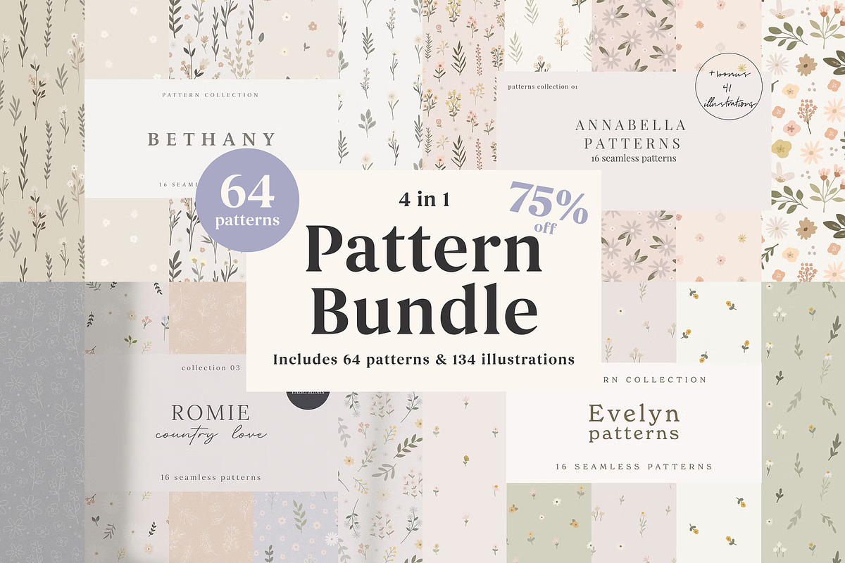 4 in 1 Pattern Bundle - 64 Patterns, a Pattern Graphic by Emilie Cliche (Photo 1 of 34)
