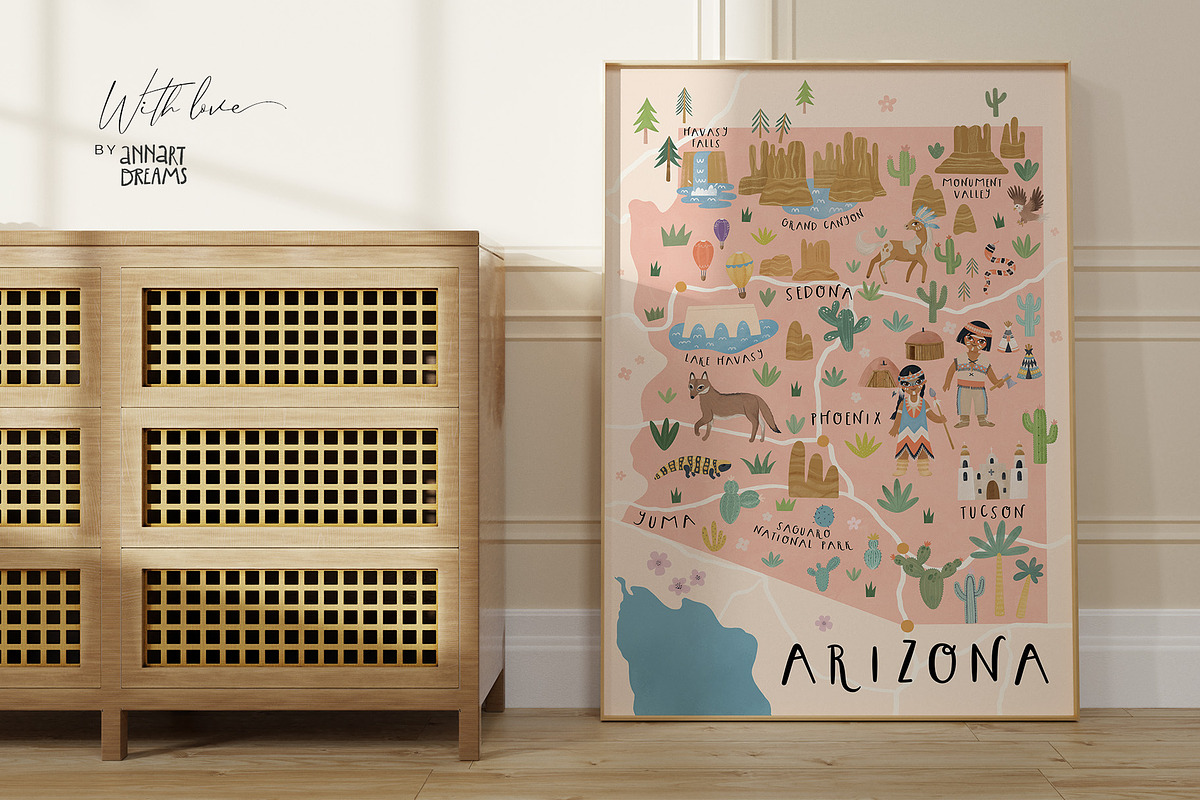 Arizona. Map & Patterns, a Decorative Illustration by annartdreams
