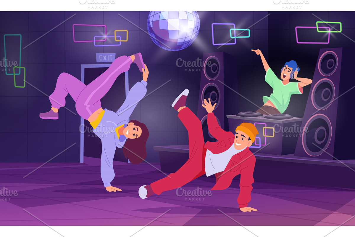Dance party. break dance people on, a Sport Illustration by Onyx