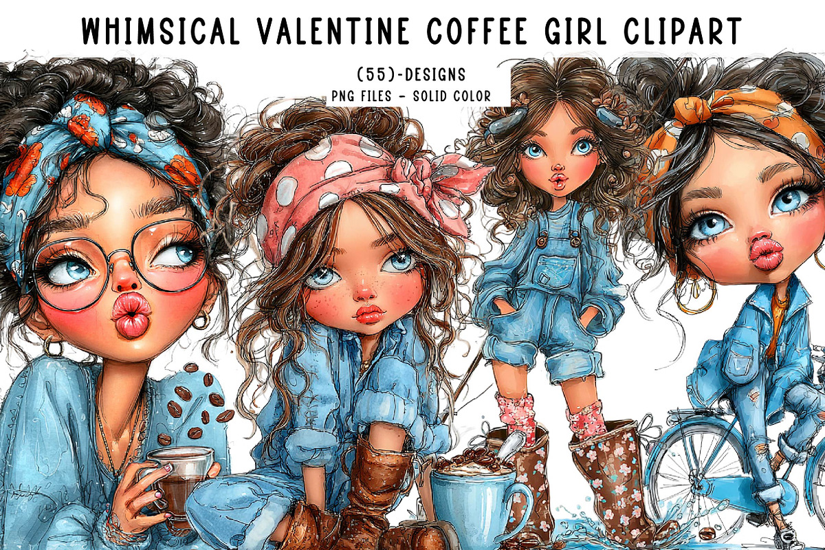 Whimsical valentine coffee girl clip, an Illustration by CreationArt (Photo 1 of 7)