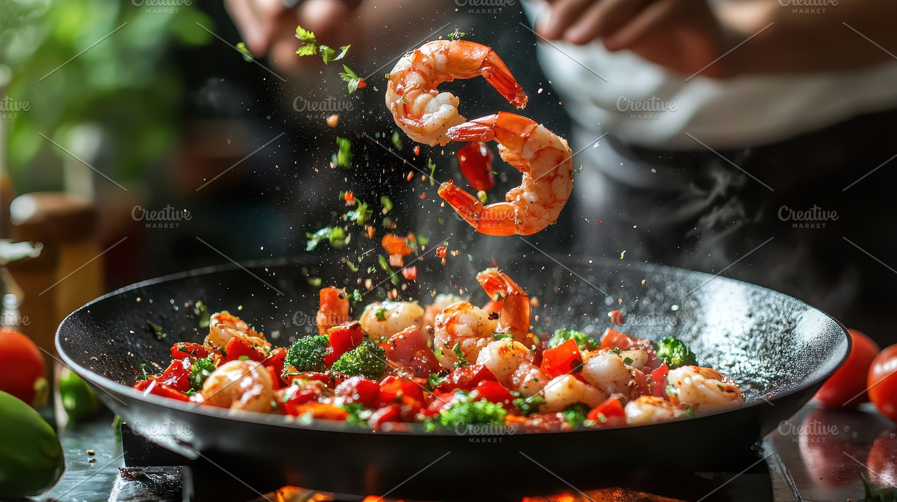 Delicious Shrimp Stir Fry Cooking in, a Food & Drink Photo by Pixeness Studio