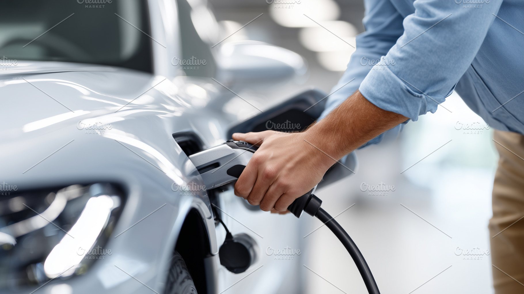 Man charging an electric vehicle at, a Transportation Photo by MistyDay