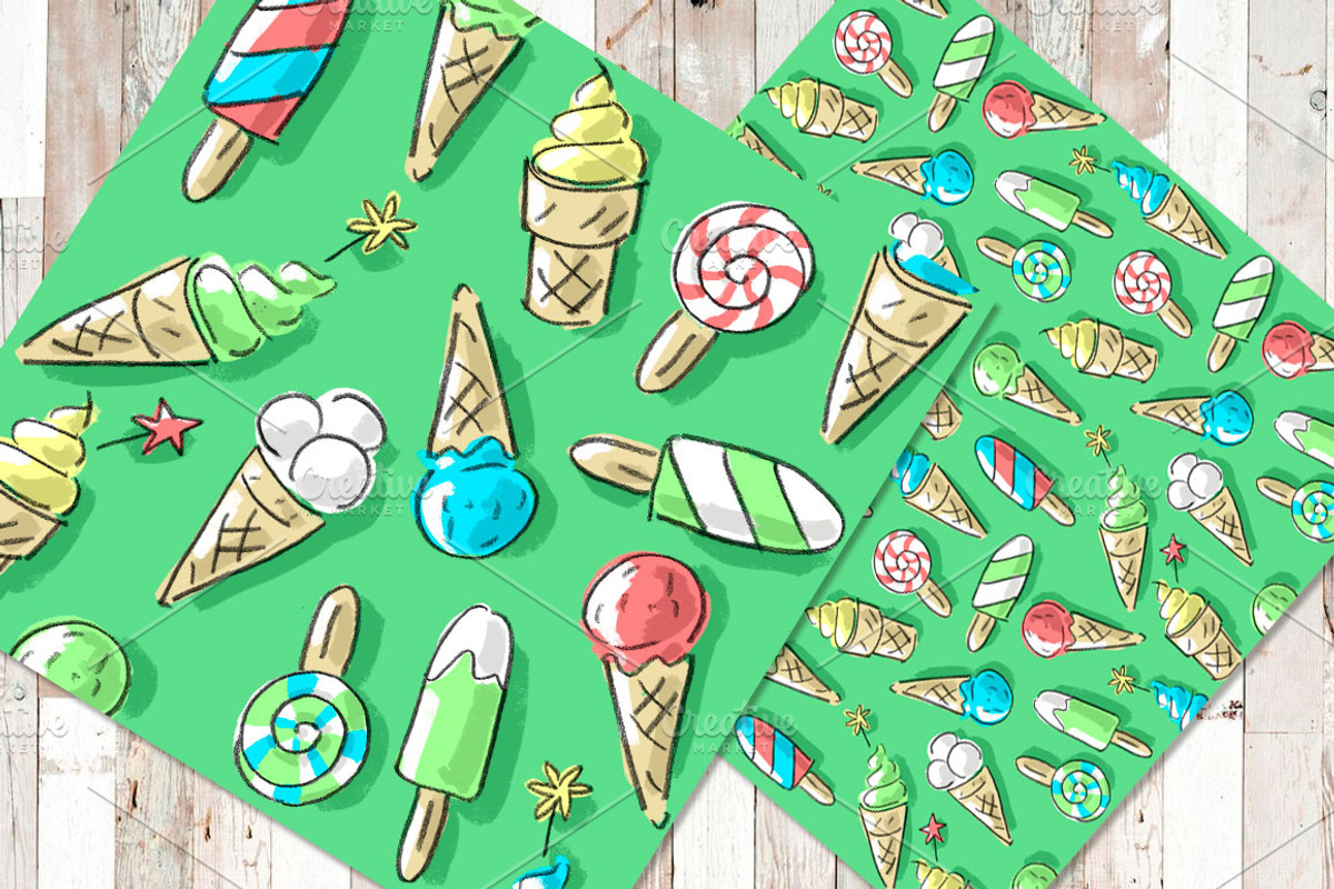 Set: seamless pattern with ice-cream, a Pattern Graphic by Melniklenart (Photo 7 of 9)