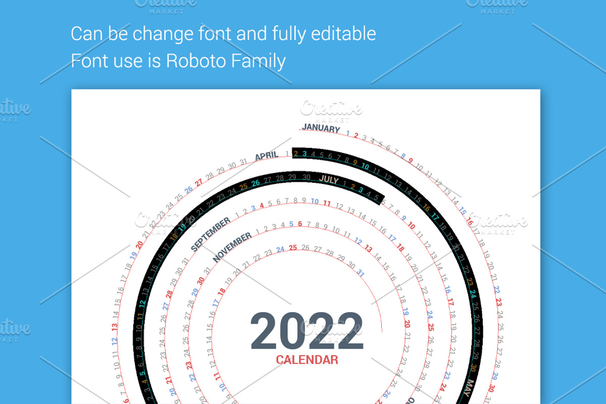 Calendar 2022 round spiral, a Stationery Template by WORAKAMON Design Studio (Photo 2 of 3)
