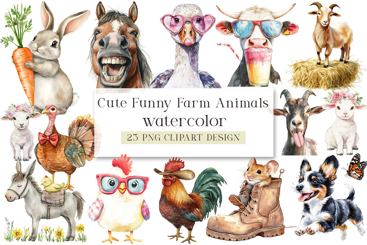 Cute Funny Farm Animals Clipart Farm, an Illustration by DreamArtGraphic (Photo 1 of 4)