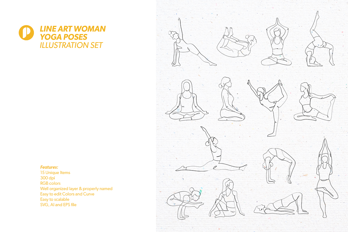 Woman Yoga Poses Illustration Set, an Object Illustration by peterdraw (Photo 2 of 6)