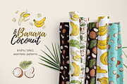 Banana & Coconut seamless patterns, a Pattern Graphic by Alenkakarabanova (Thumbnail 1 of 8)