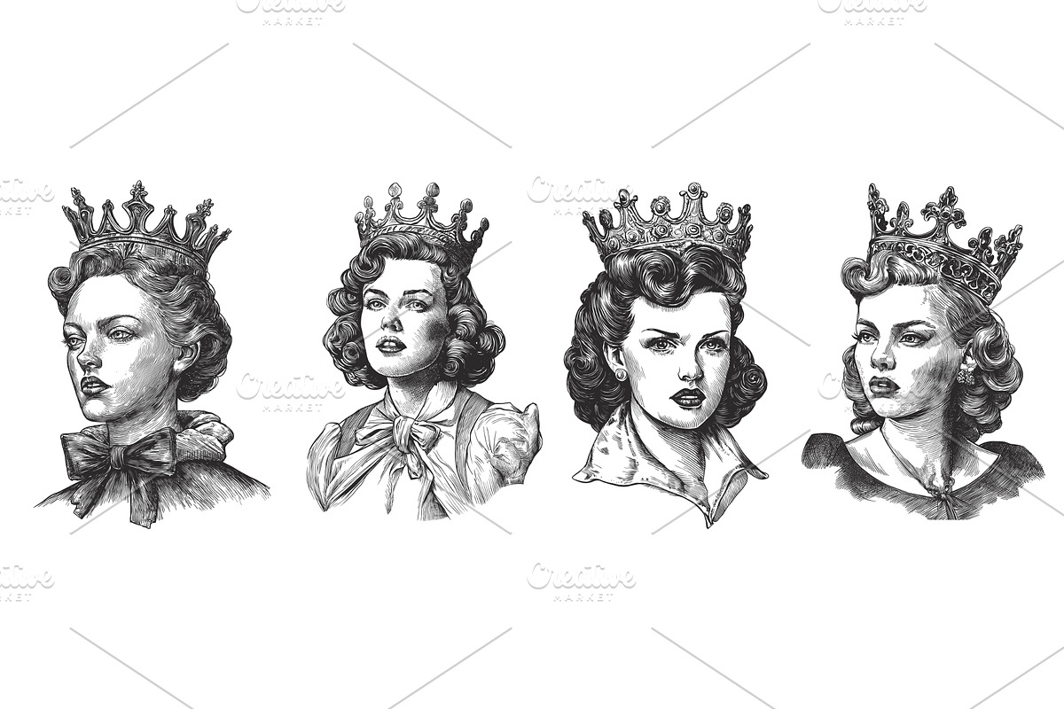 Women in crown engraving. Woman, an Object Illustration by Stock-Smart-Start
