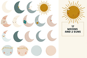 Moon And Stars Boho Nursery Clipart