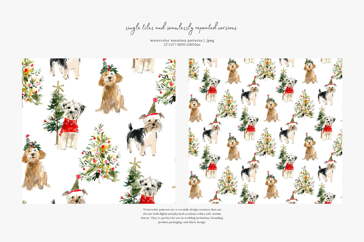 watercolor Christmas dogs patterns, a Pattern Graphic by Patishop Art (Photo 8 of 9)
