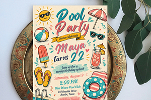 Pool Party Birthday Invitation, an Invitation Template by heynomi