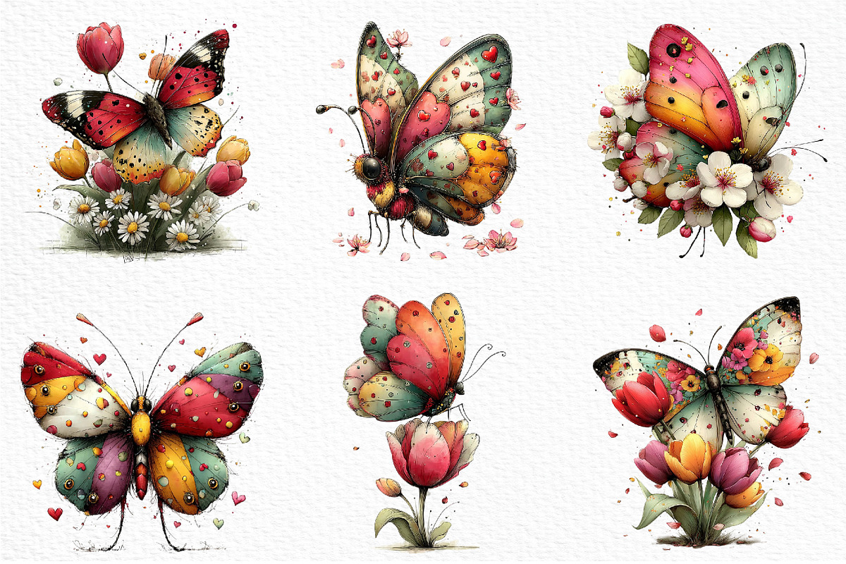 Whimsical Spring Butterfly Clipart, an Illustration by Craft Nest (Photo 4 of 11)