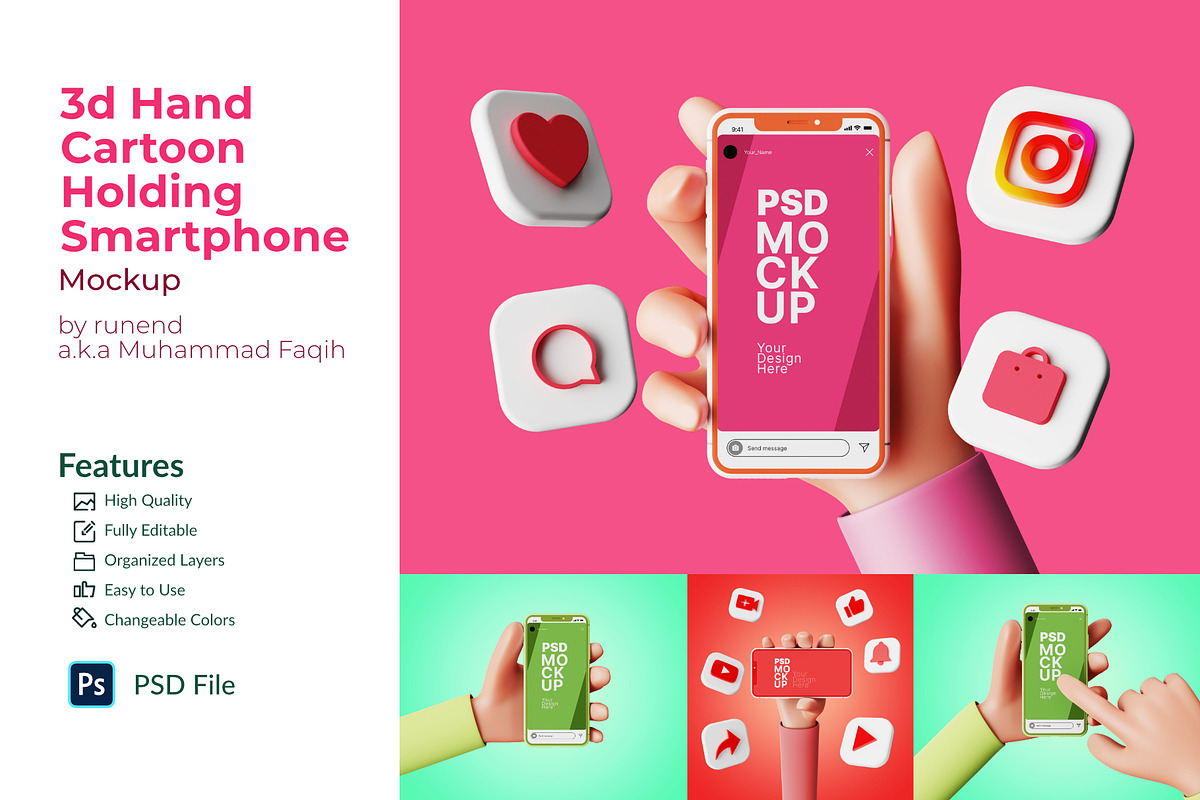 Smartphone Mockup - 3D Hand Cartoon, an iPhone Mockup by Runend (Photo 1 of 6)