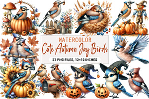 Cute Autumn Jay Birds Clipart, an Illustration by DreamArtGraphic