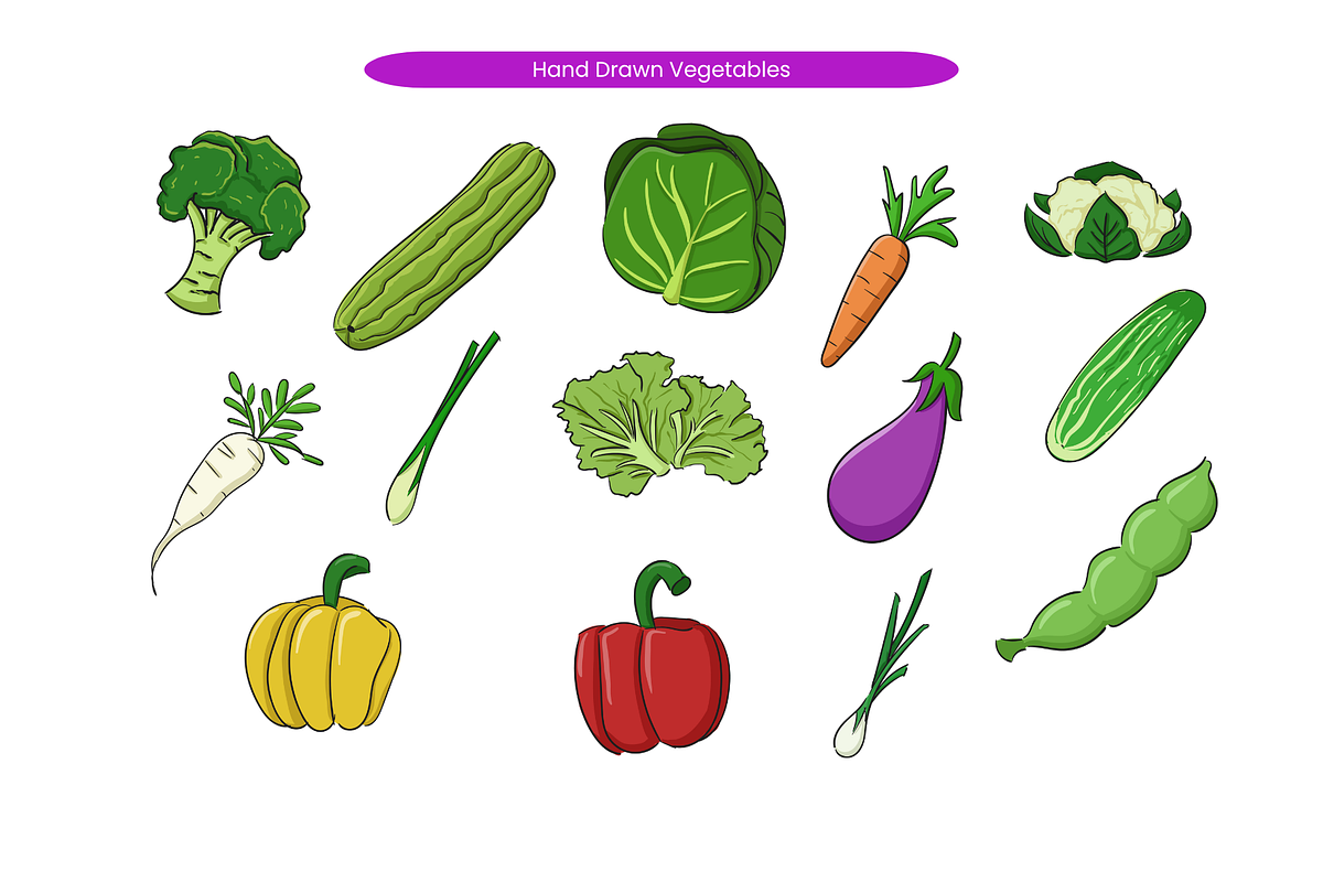Hand Drawn Vegetables, a Food Illustration by Creathub Studio (Photo 1 of 3)