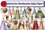 Watercolor Renaissance Lady Clipart, an Illustration by Design Market (Thumbnail 1 of 3)