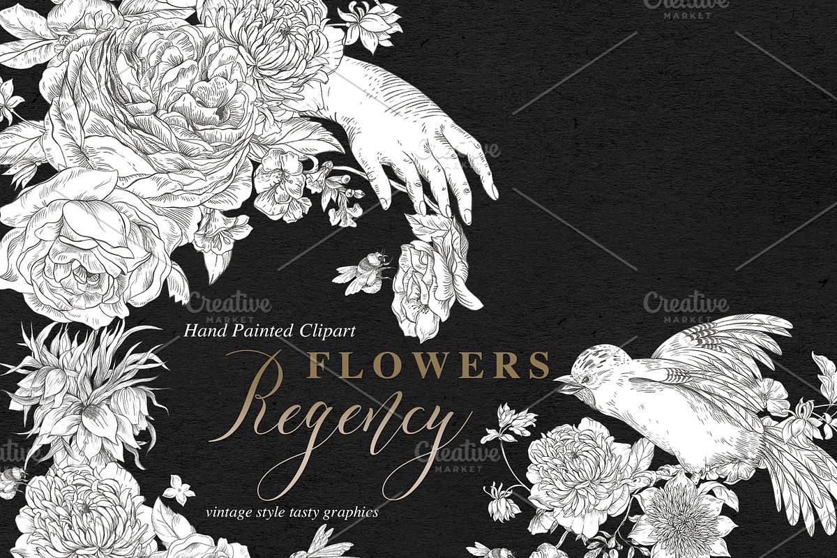 Regency flowers hand-drawn clipart, a Decorative Illustration by Depiano (Photo 1 of 10)