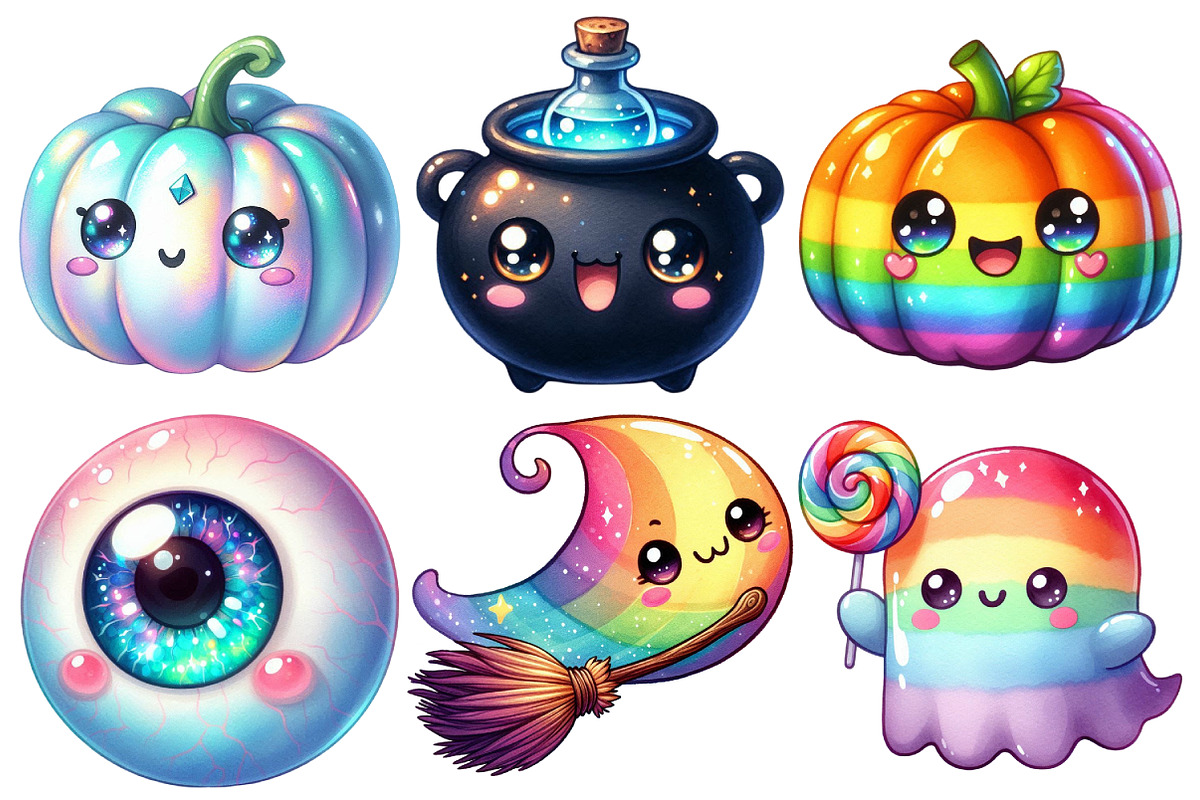 Kawaii Iridescent Halloween Clipart, an Illustration by Pixels.Craft (Photo 2 of 7)
