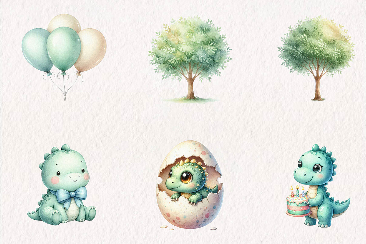 Cute Watercolor Dinosaur Clipart, a Seasonal Illustration by CreationArt (Photo 4 of 7)