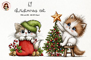 Whimsical Christmas Cats Clipart, a Seasonal Illustration by Nicolle's Colorful Art (Thumbnail 1 of 6)