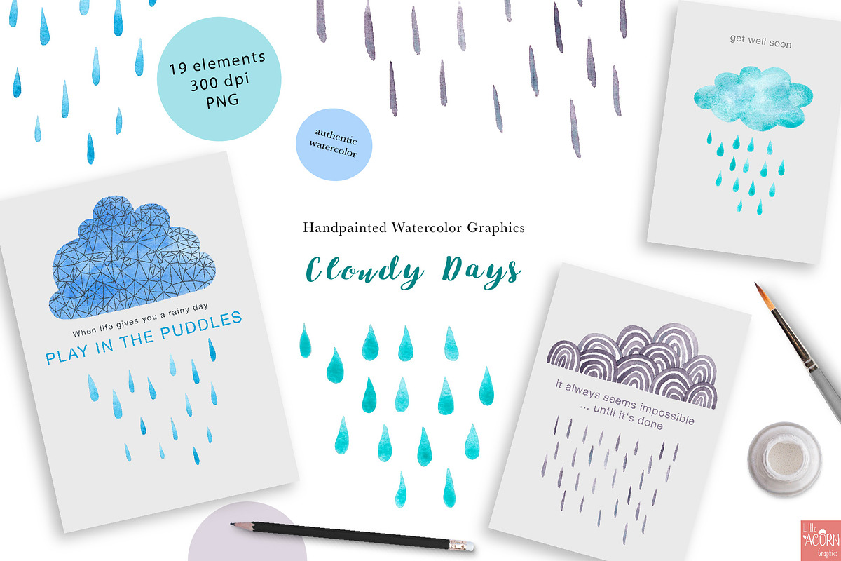 Cloudy Days Watercolor Graphics, an Illustration by LittleAcornGraphics (Photo 4 of 5)