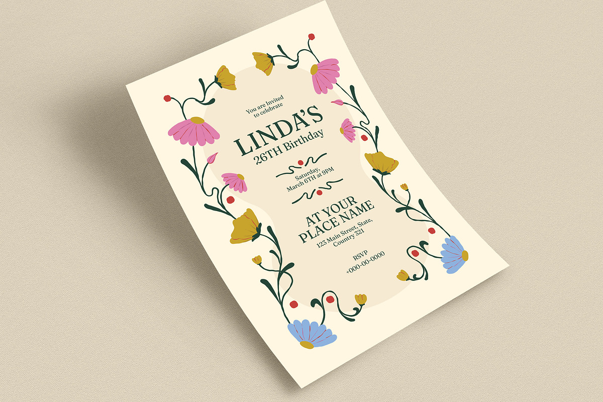 Flower Birthday Invitation, an Invitation Template by Guuver (Photo 3 of 3)