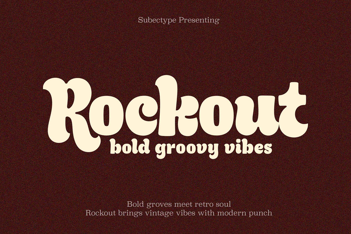 Rockout - Modern Groovy Font, a Font by Subectype Studio (Photo 1 of 10)