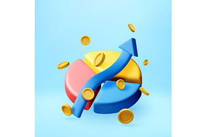 3d arrow rising over pie chart with, a Finance Illustration by Abscent