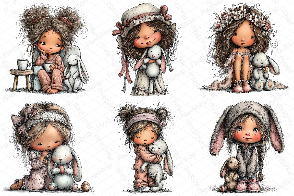 Easter Girl and Bunny Watercolor Cli, an Illustration by DreamPrint404 (Photo 5 of 6)