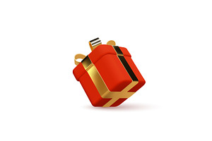Red Gift Box with Golden Ribbon and, an Object Illustration by Liudmyla Matviiets