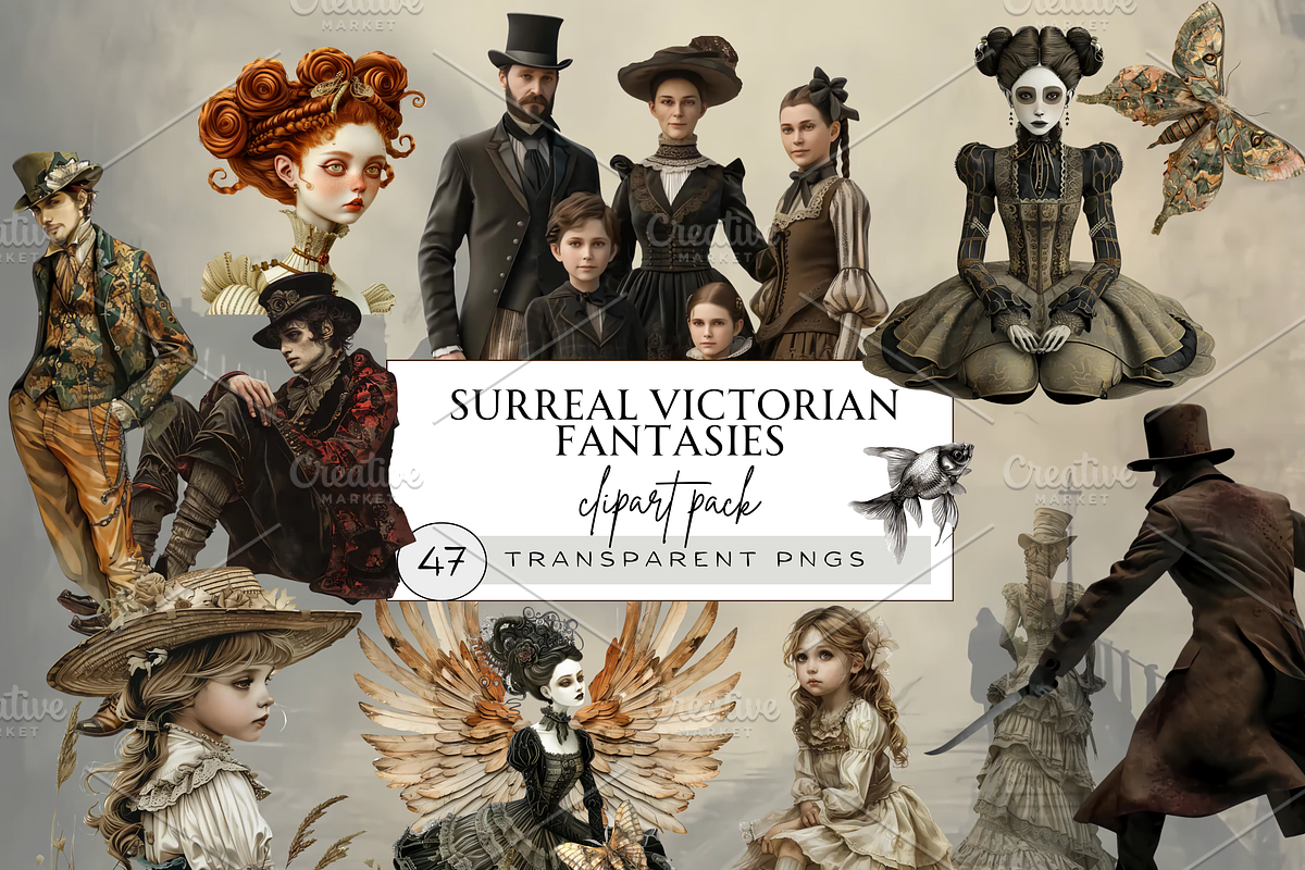 VICTORIAN WOMEN SURREAL CLIPART PACK, a Person Illustration by Daring Digies (Photo 1 of 10)