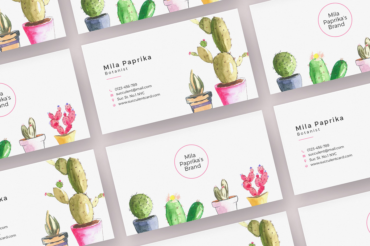 Watercolor Succulent Business Card, a Business Card Template by SlideStation (Photo 2 of 3)