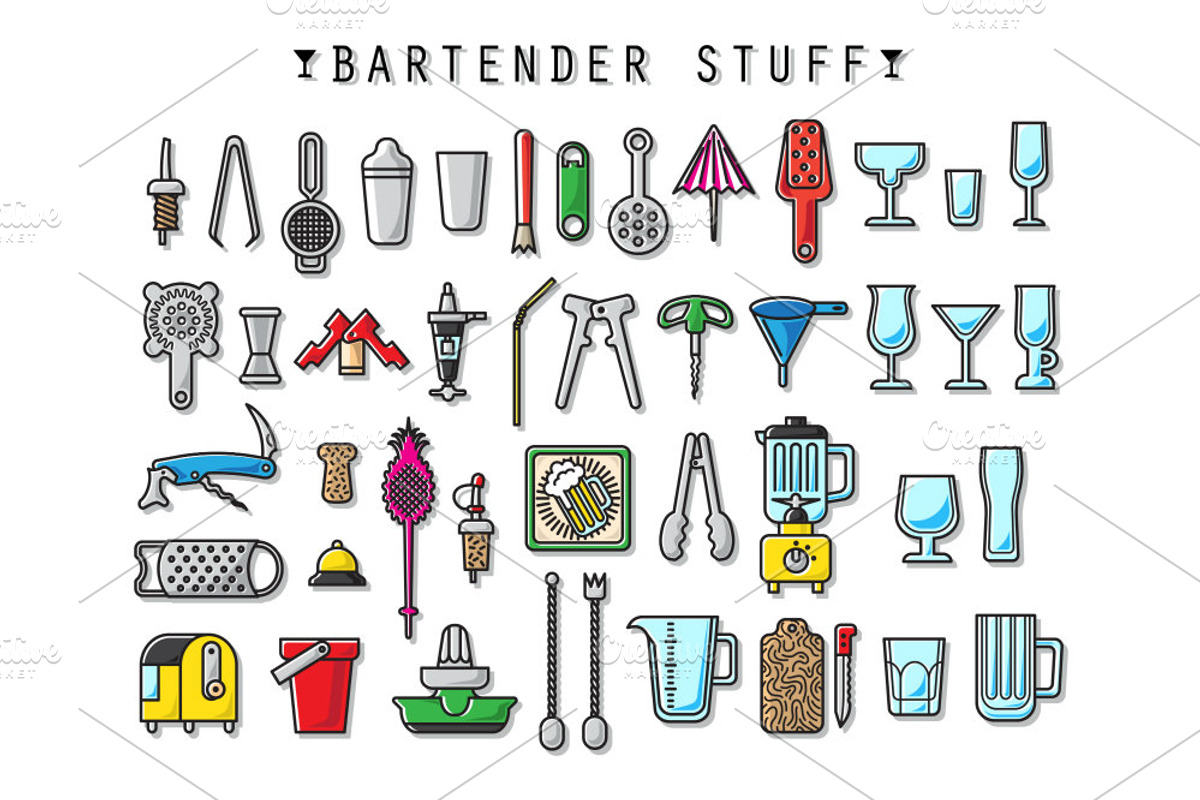 Bartender Stuff. EPS - JPEG - PNG, a Food Illustration by WINS Doodle shop (Photo 1 of 4)