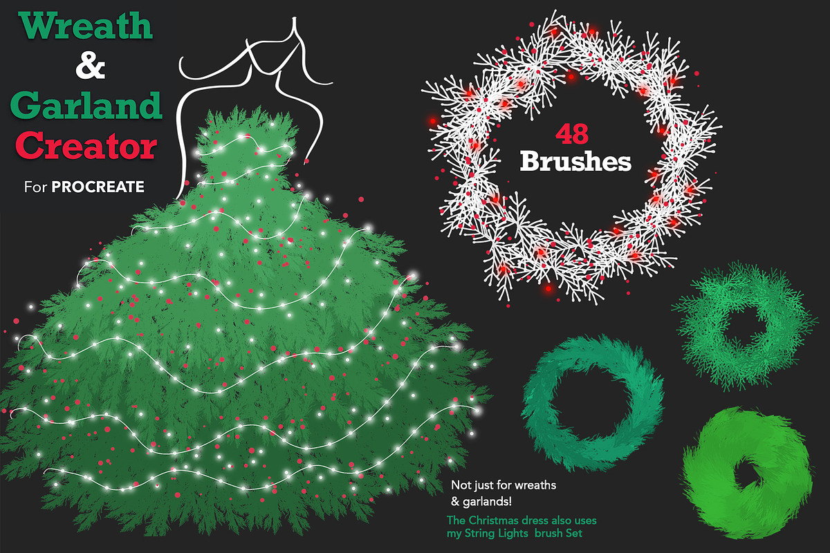 String Lights & Wreath Procreate Set, a Brush Add-On by Studio Kitsch (Photo 3 of 13)