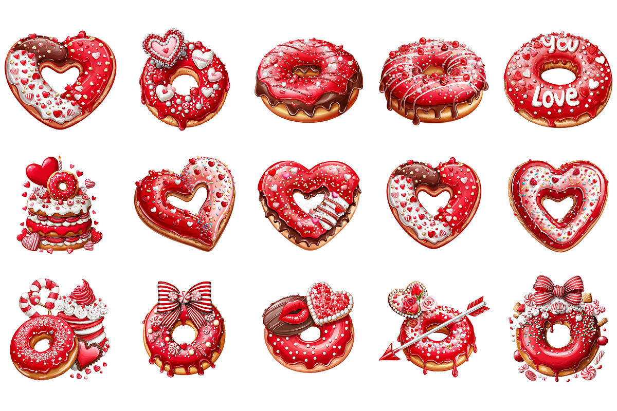 Valentine Donut Clipart, an Illustration by DreamArtGraphic (Photo 3 of 4)