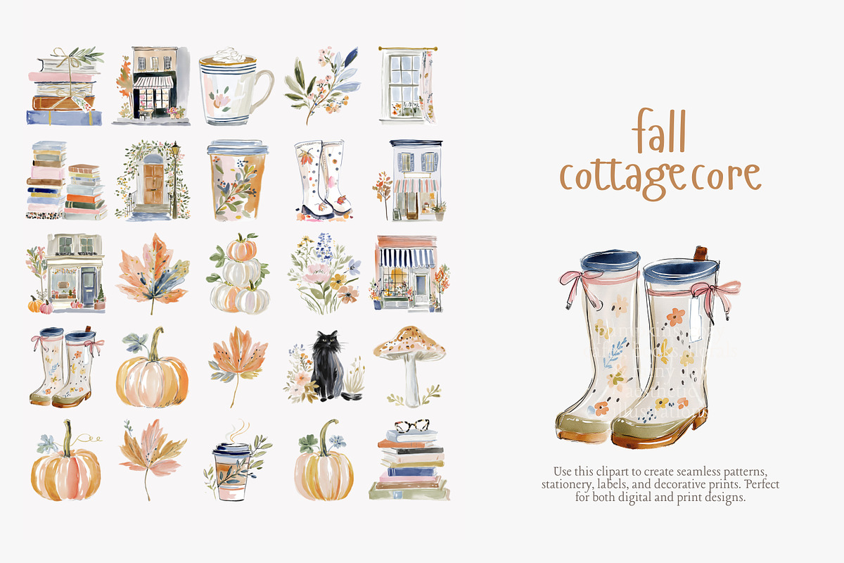 Fall cottagecore clipart set, a Decorative Illustration by Patishop Art (Photo 4 of 10)