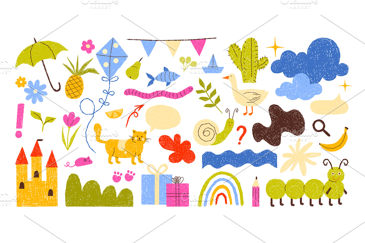 Kids drawings set with colorful, an Animal Illustration by Flashvector