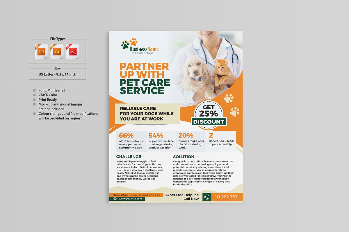 Pet Care Service Flyer Design, a Flyer Template by NasirGrfx (Photo 1 of 3)