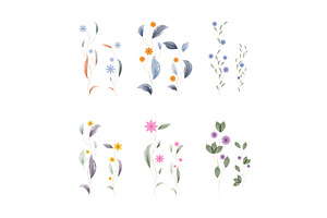 Watercolor botanical leaf and flower, a Texture Illustration by okskukuruza