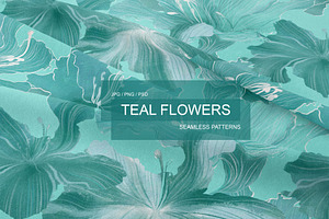 TEAL FLOWERS Seamless Patterns