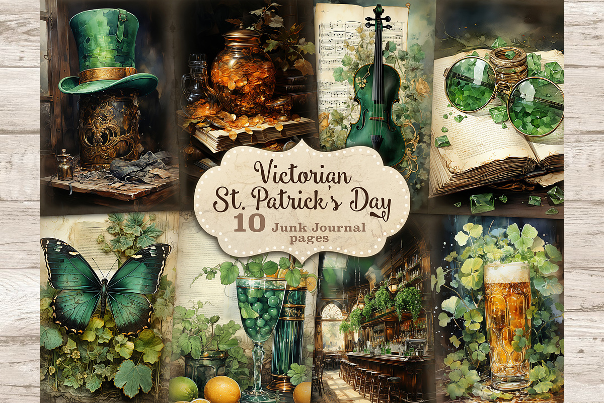 St Patricks Day Junk Journal Pages, a Seasonal Illustration by GlamArtZhanna (Photo 1 of 10)