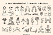 Whimsical Wedding Line Art Clipart, an Object Illustration by Drafts n Doodles (Thumbnail 2 of 3)