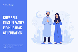 Cheerful Muslim Family Eid Mubarak, a Person Illustration by Partikusi Design