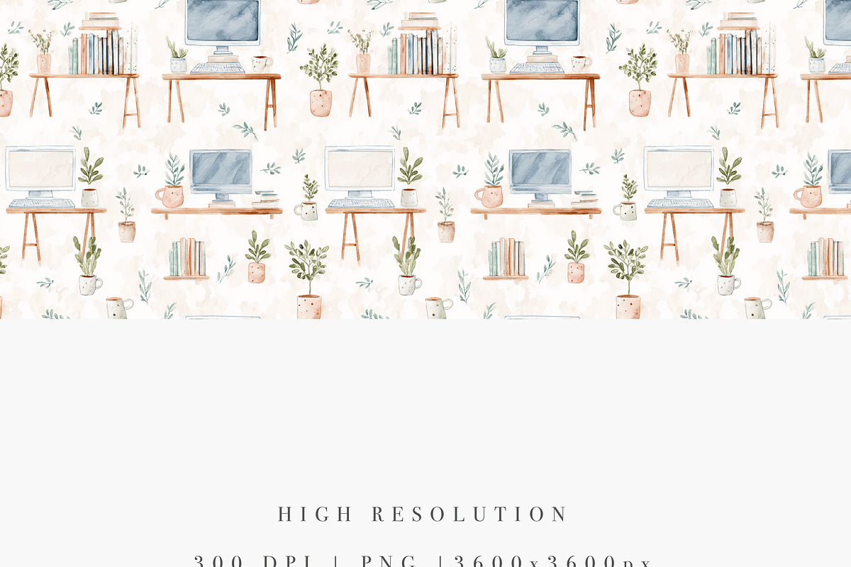 Computer Desk Seamless Pattern, a Decorative Illustration by Pati Charm Studio (Photo 3 of 7)